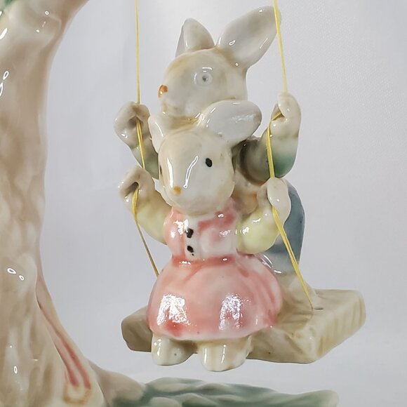 Tales of Bunny Hollow Ceramic Young Bunnies Tree Swing VTG 1993 Albert E Price - Picture 3 of 14